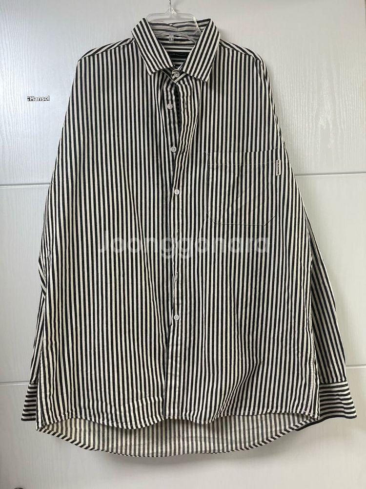 (F) 남성 스트라이프 오버핏 도톰 셔츠--1