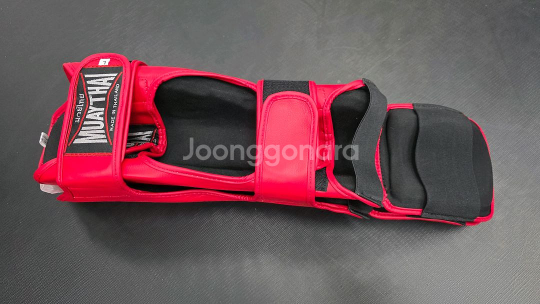 천연 물소가죽 무에타이 정강이 보호대 레드 L--4