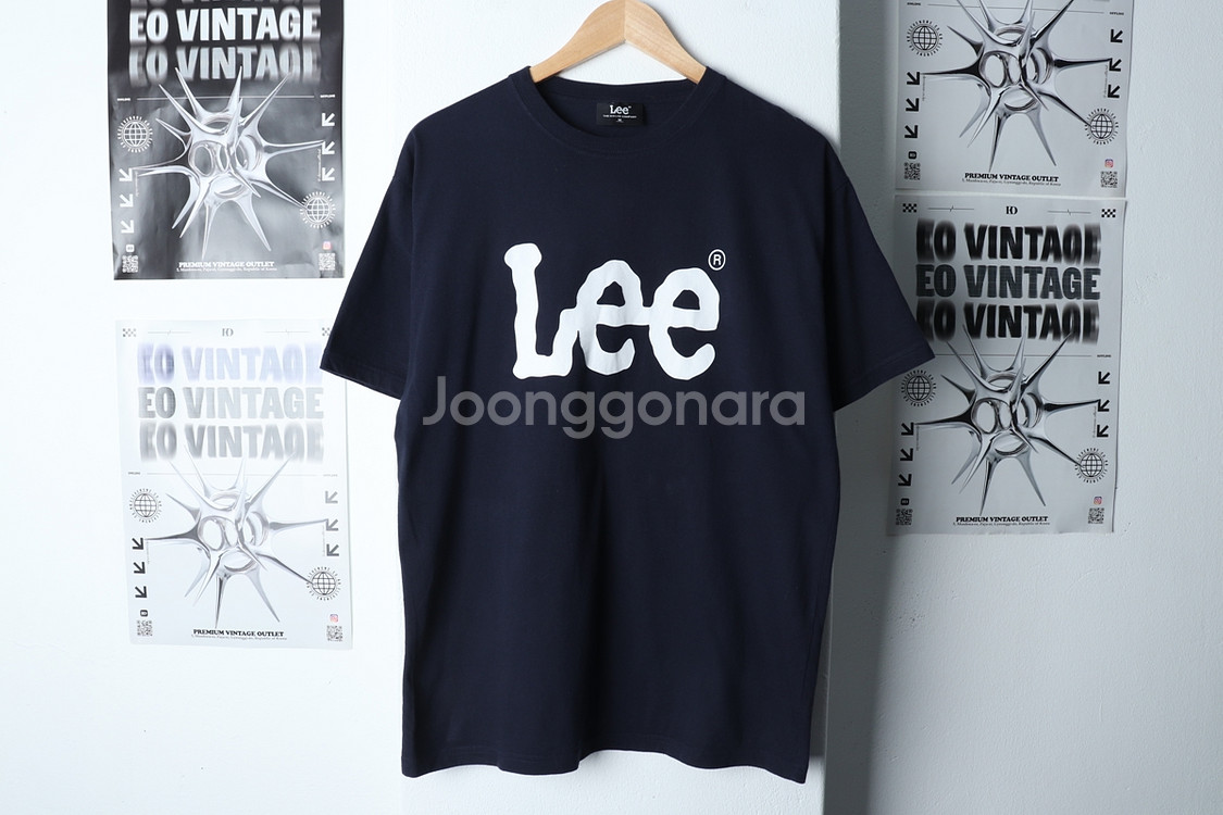 (M) 리 반팔 티셔츠 로고 네이비 한정판--1
