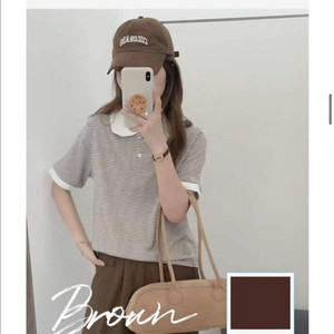 클레이스 베이직 스트라이프 반팔 카라 티셔츠 브라운