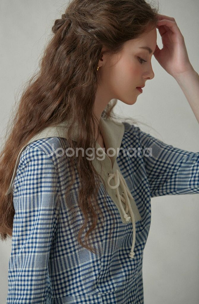 akro 아크로 세일러 카라 체크 원피스--0