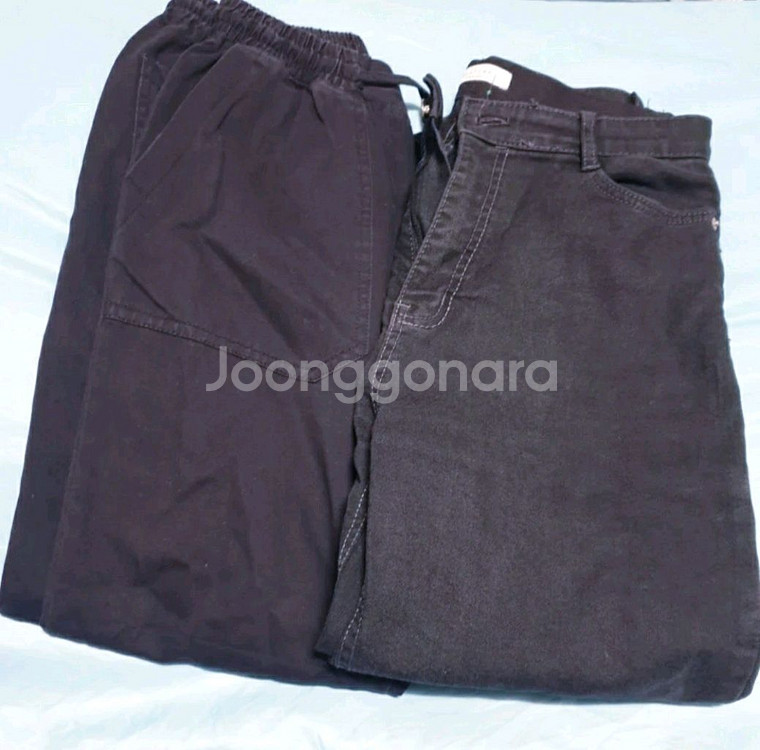 블랙 고무줄+카키 데님 청바지66~77가능!--0