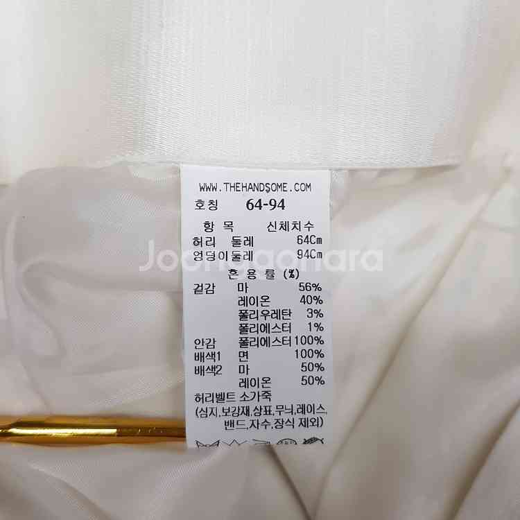 한섬 타임 2023 핀스트라이프 화이트 와이드 팬츠--5