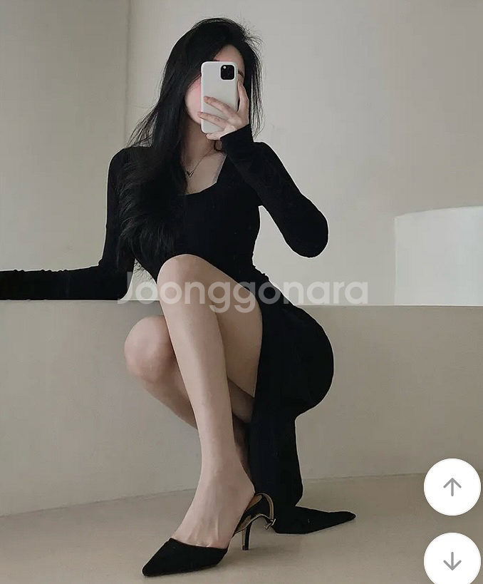 블랙 슬림 파임 롱 원피스--0