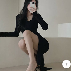 블랙 슬림 파임 롱 원피스