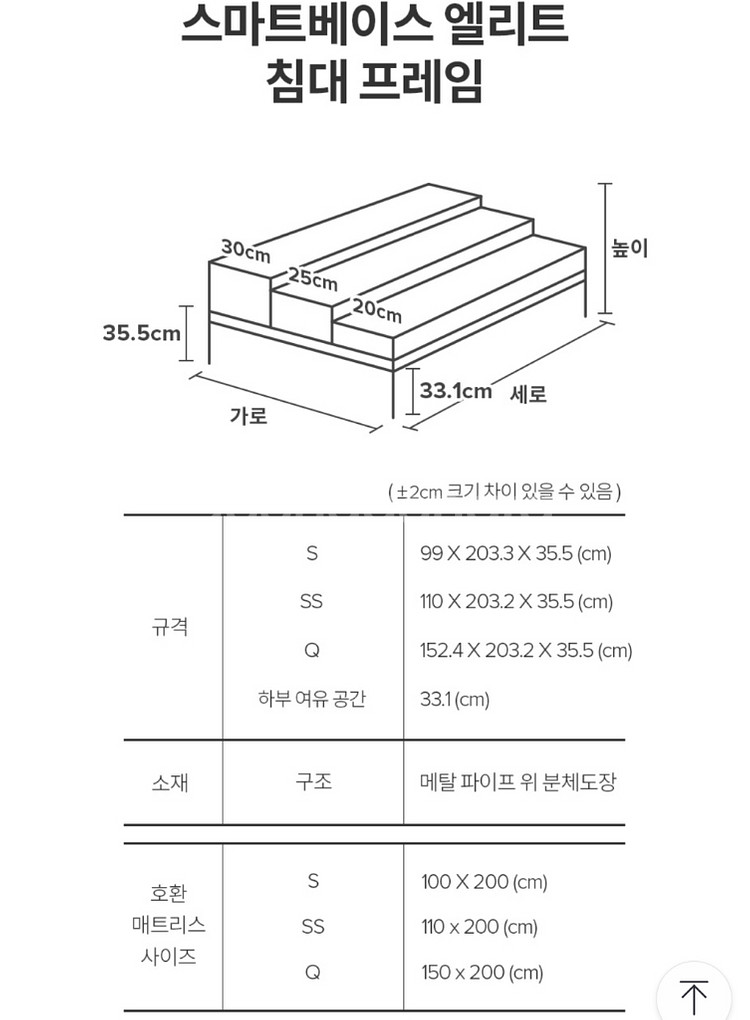 지누스 스마트베이스 엘리트 침대 철제프레임(S, 블랙)--3