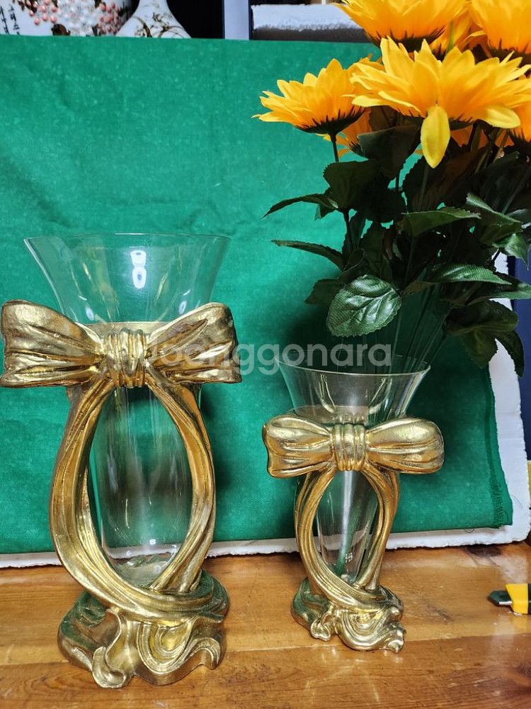 프랑스 유리관 화병 2점--3