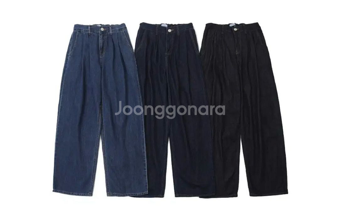 핀턱 와이드 반밴딩 데님 팬츠 생지 청바지--2