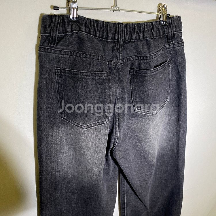 L)여성 와이드 허리밴딩 흑청 데님 팬츠--6