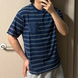정품 에드윈 데님 포켓 스트라이프 반팔 티셔츠