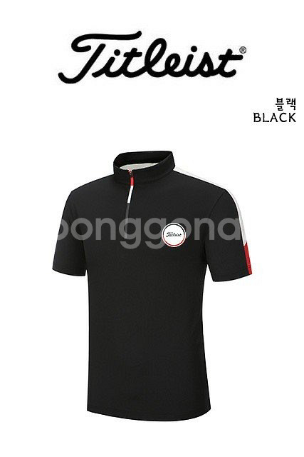 타이틀리스트 골프 남성 스탠드 기능성 스판 반팔 반집업--1