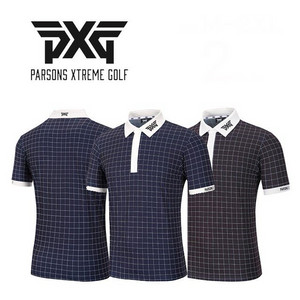 PXG 골프 남성 체크 냉감 아이스 반팔 카라티