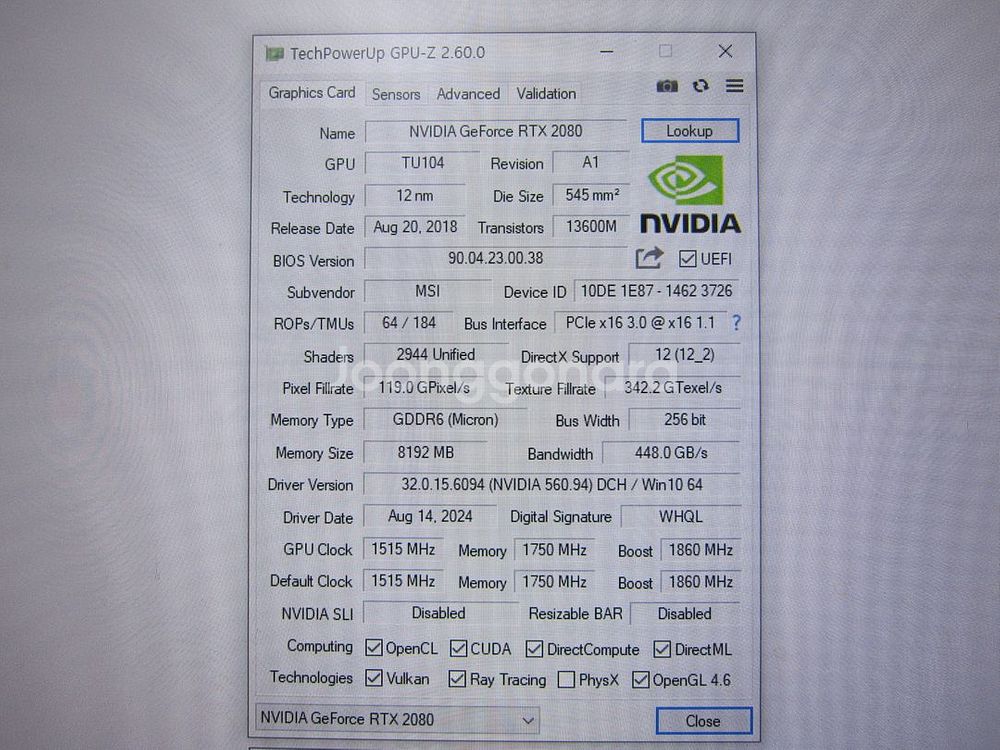 MSI RTX 2080 게이밍 X 트리오 D6 8GB--3