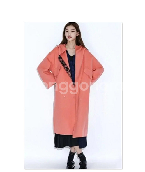 럭키슈에뜨 jdc 레터링 디테일 후드 핸드메이드 코트--0