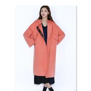 럭키슈에뜨 jdc 레터링 디테일 후드 핸드메이드 코트
