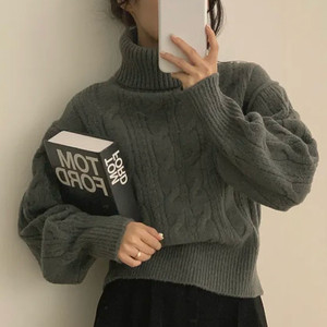 에이블리 슬로우베리 꽈배기 목폴라 니트