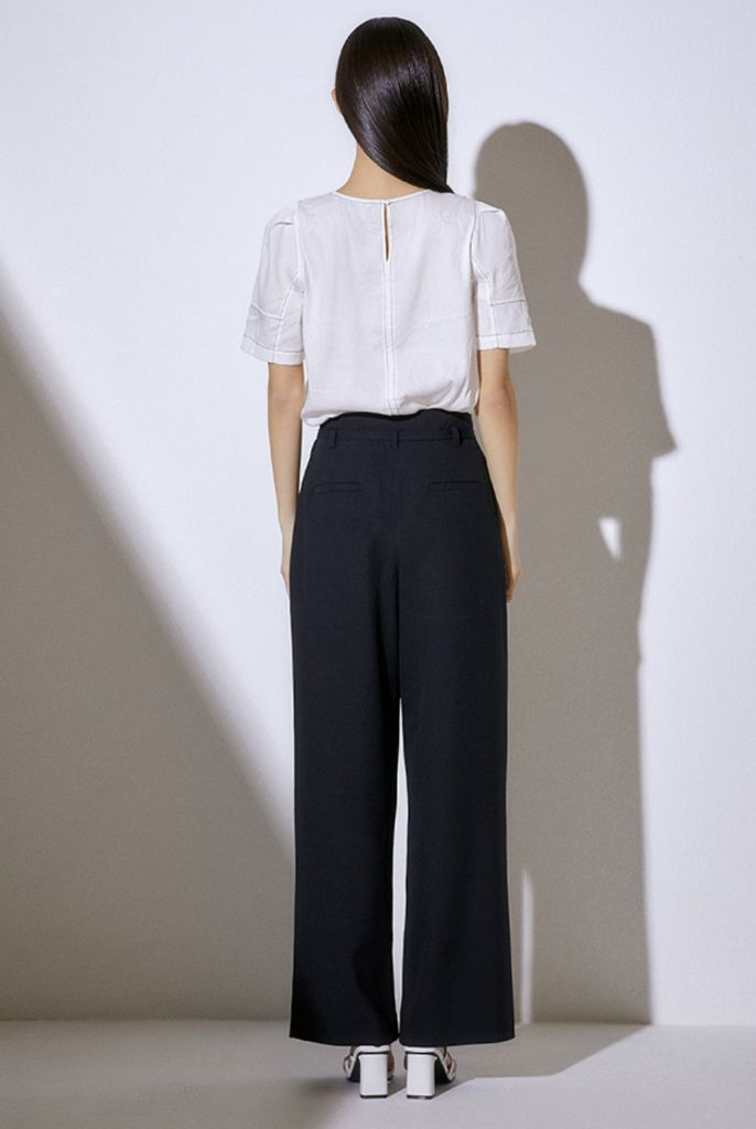 미쏘 스티치 퍼프소매 블라우스 브라운--1