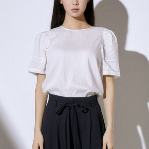 미쏘 스티치 퍼프소매 블라우스 브라운