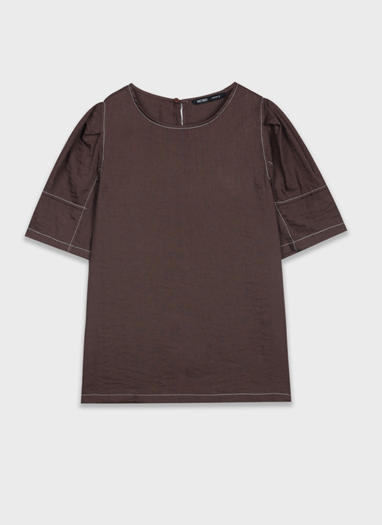 미쏘 스티치 퍼프소매 블라우스 브라운--2