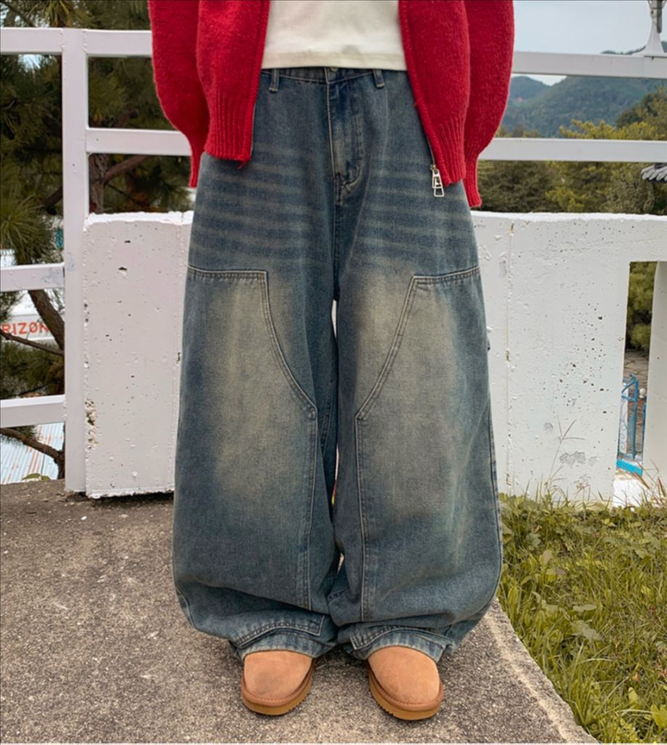 새상품 바온 스푸키 스트링 카펜더 와이드 데님 팬츠 중--2