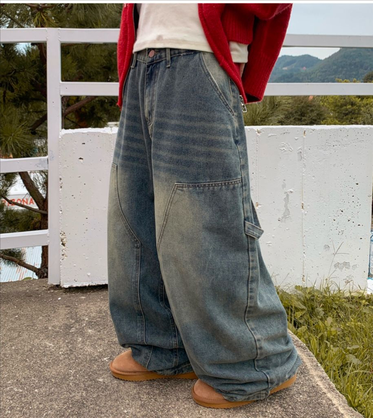 새상품 바온 스푸키 스트링 카펜더 와이드 데님 팬츠 중--1