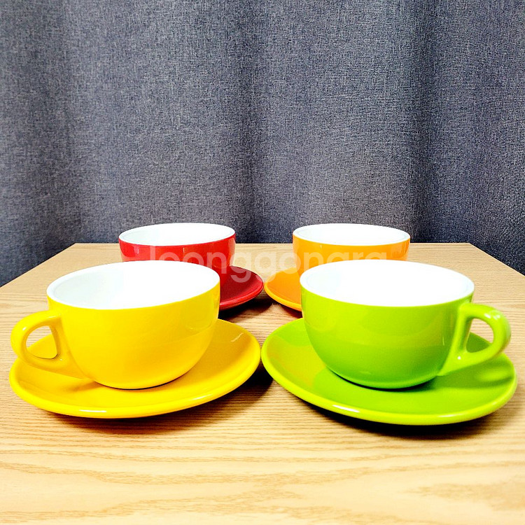 레인보우 라떼잔+잔받침 4세트 / 커피잔 320ml--4