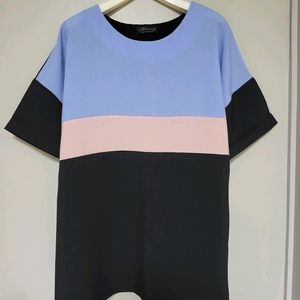 (XL)여성 배색 반팔 티셔츠