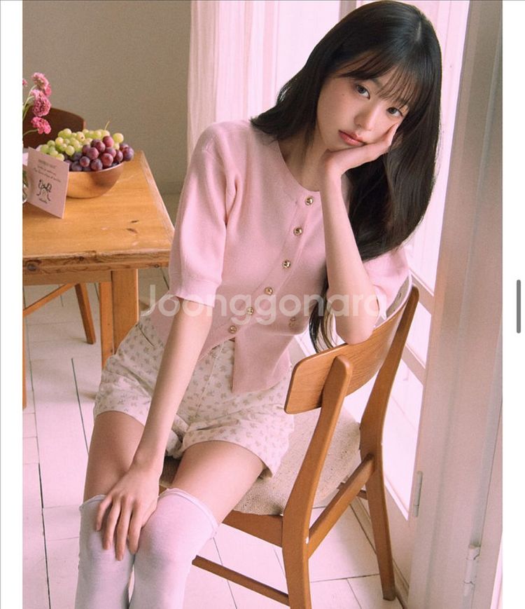 로라로라 볼륨 슬리브 하프 가디건 핑크--1