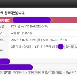 바르셀로나 서울fc 3등석 B 양도합니다 !