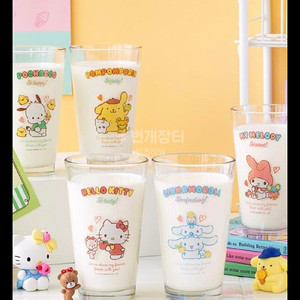 산리오컵 유리컵 쿠로미 마이멜로디 시나모롤 폼폼푸린