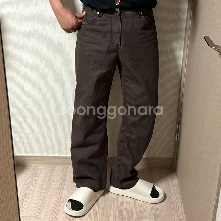 정품 브랜디드 와이드 데님팬츠 브라운 청바지 34인치--0