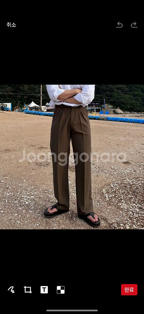 남자 와이드 뒷밴딩 슬랙스--0