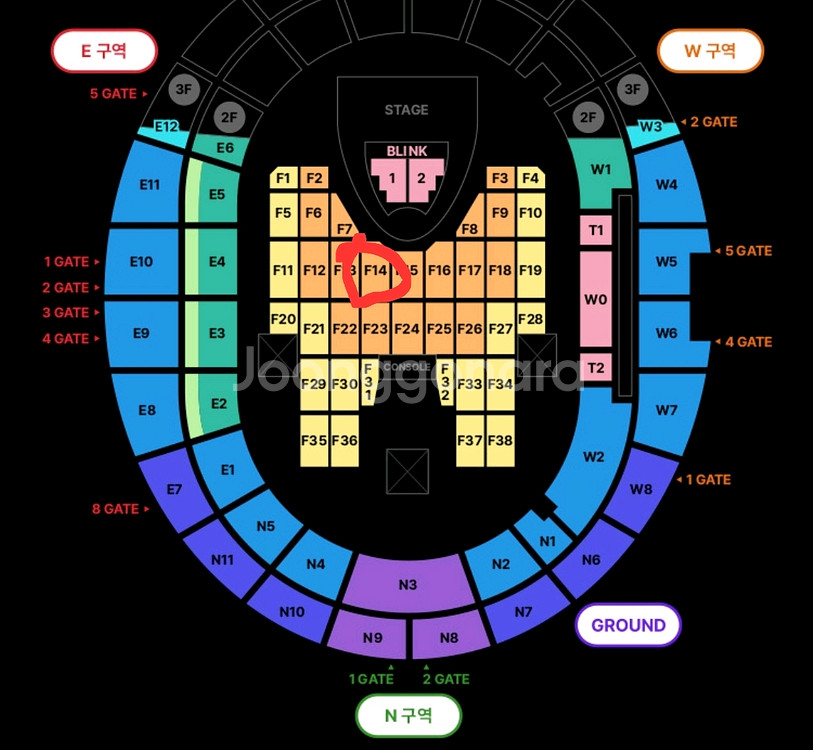 블랙핑크 콘서트 티켓 7월5일, F14,8열--0