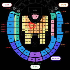 블랙핑크 콘서트 티켓 7월5일, F14,8열