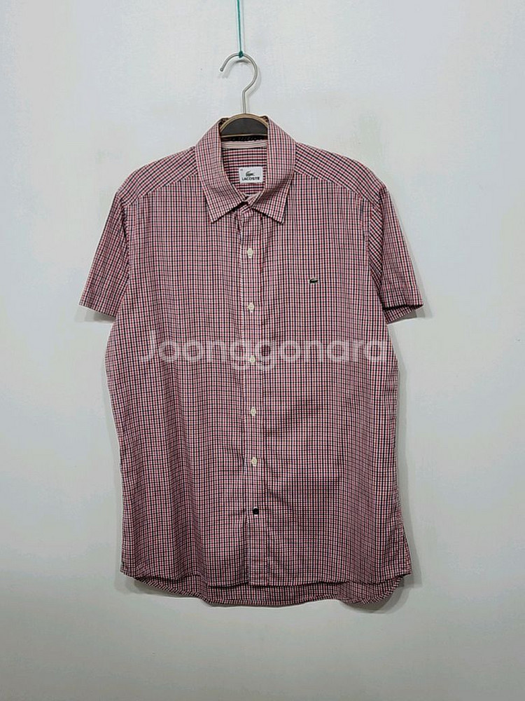 (L) 라코스테 반팔남방 체크 반팔셔츠 로고 스판--0