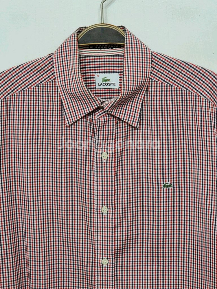 (L) 라코스테 반팔남방 체크 반팔셔츠 로고 스판--1