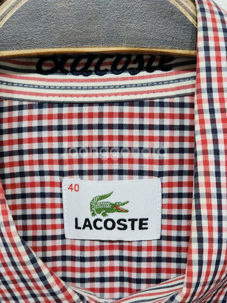 (L) 라코스테 반팔남방 체크 반팔셔츠 로고 스판--2