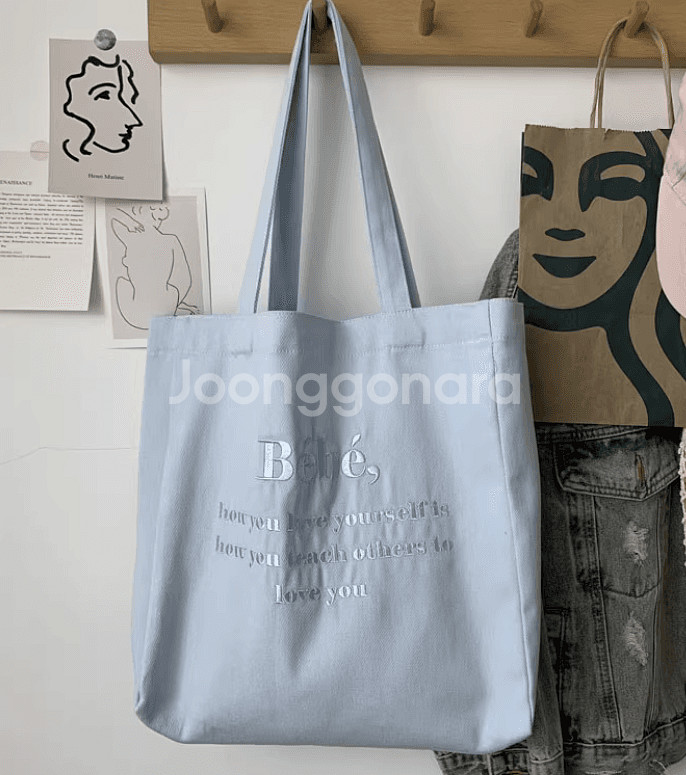 [미사용] 베베 레터링 자수 에코백 숄더백--0