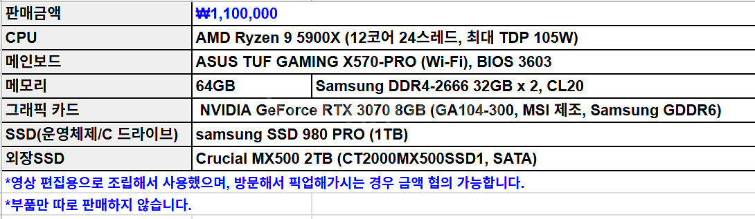 [고사양PC/급처] 편집용 고사양 조립PC 판매합니다.--0