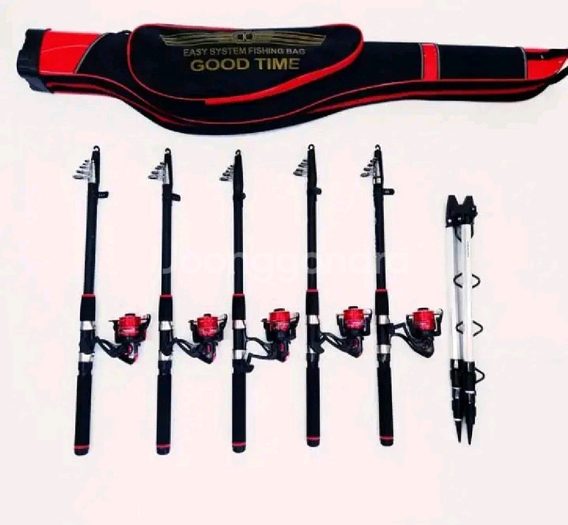 가방+원투낚시대3.6m5대+4000번릴5대+릴줄+받침대--0