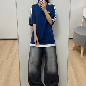 아디다스 자수로고 네이비 기능성 반팔 티셔츠