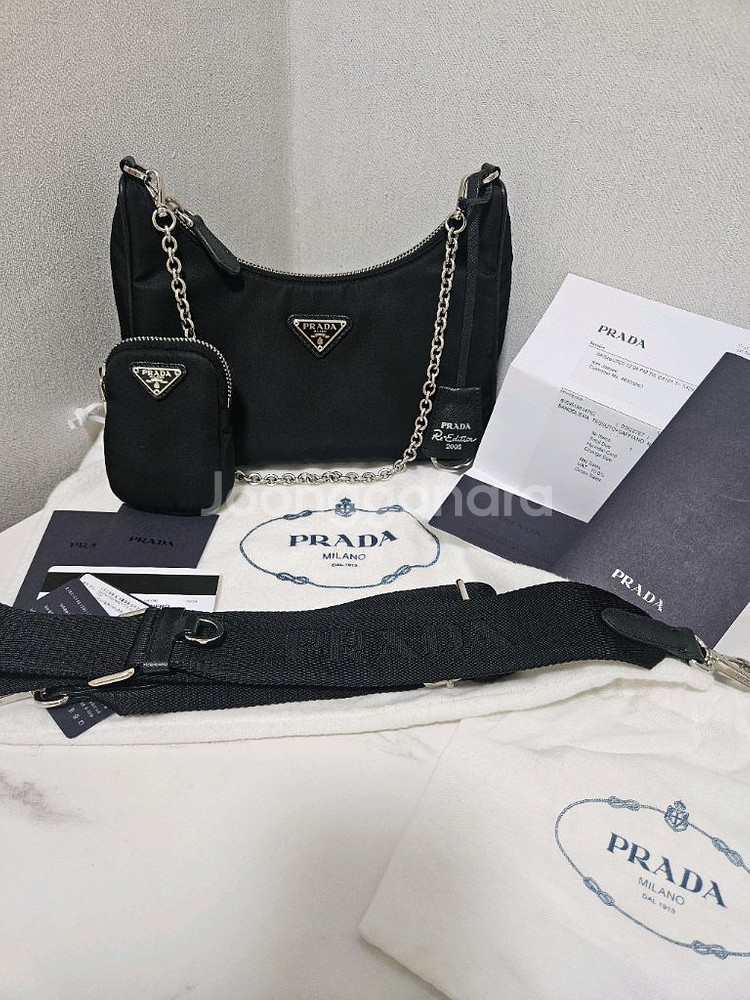 [새상품급] 프라다 리나일론 테수토 체인 은장 호보백--0