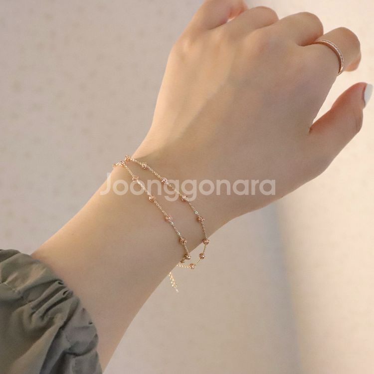 (새제품)14k 컷팅볼 두줄 체인 팔찌--1