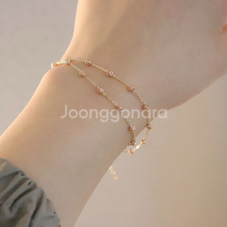 (새제품)14k 컷팅볼 두줄 체인 팔찌--3