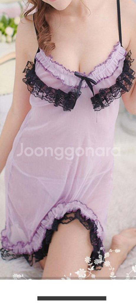 퍼플 레이스 시스루 슬립+티팬티 2종 55S--1