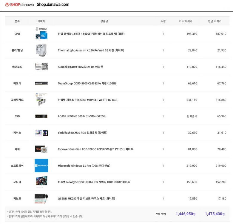 새부품 i5 14세대 RTX5060 게이밍 컴퓨터 세트--2