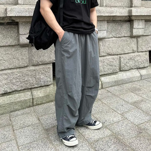 나일론 핀턱 와이드 밴딩 스트링 팬츠 차콜