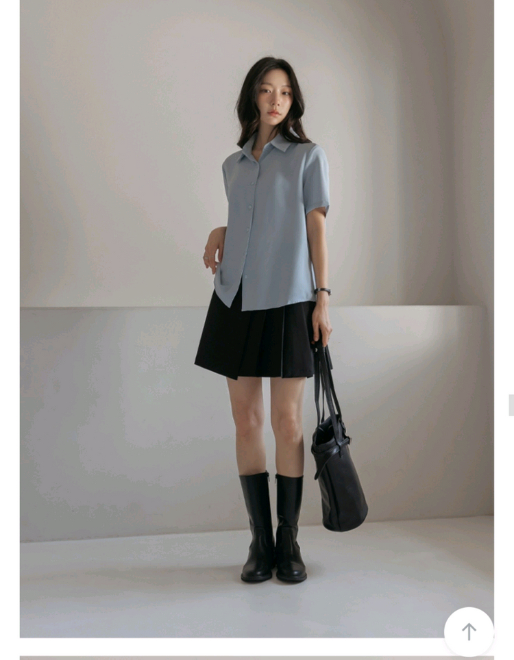 커먼유니크 언발 카라 반팔 블라우스 셔츠 이미지