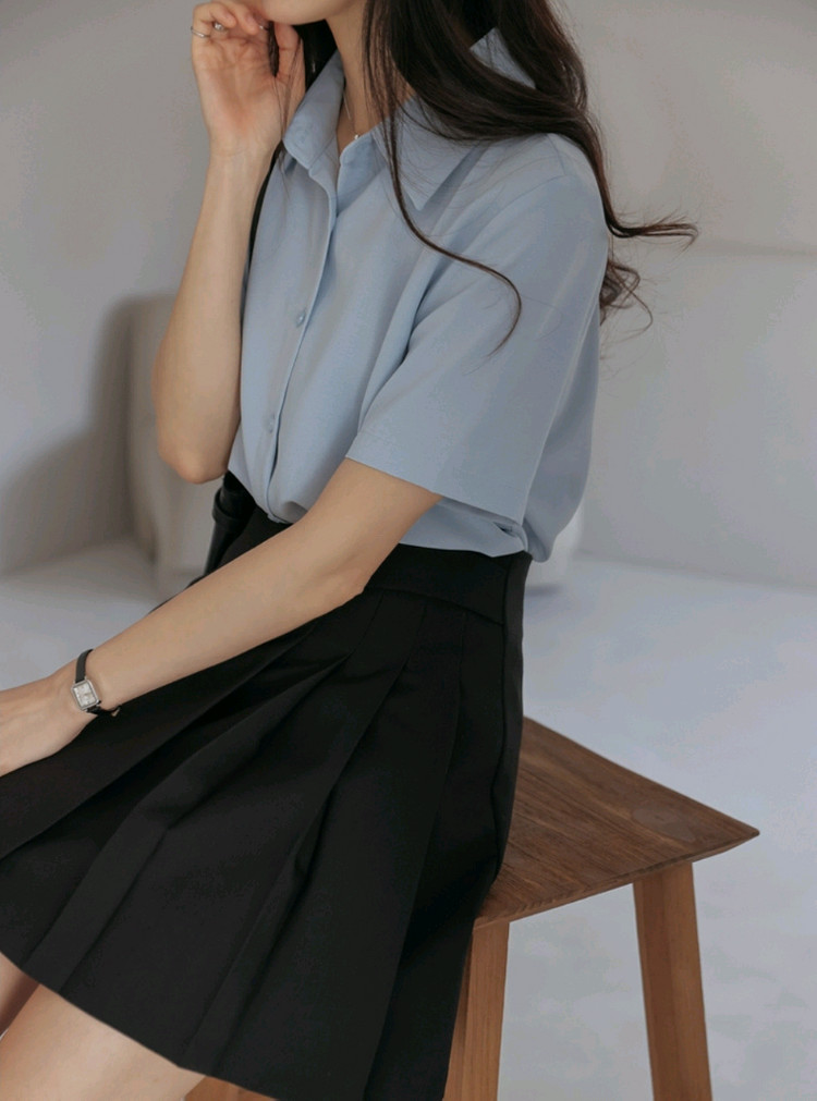 커먼유니크 언발 카라 반팔 블라우스 셔츠 이미지