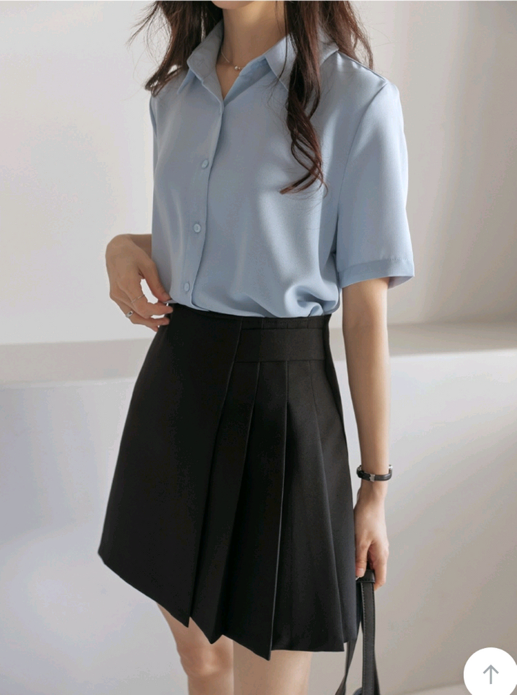 커먼유니크 언발 카라 반팔 블라우스 셔츠 이미지